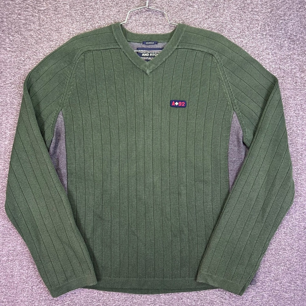 Abercrombie & Fitch V-Neck Sweater Mens XL Green Ribbed Muscle Casual A+92 Y2K